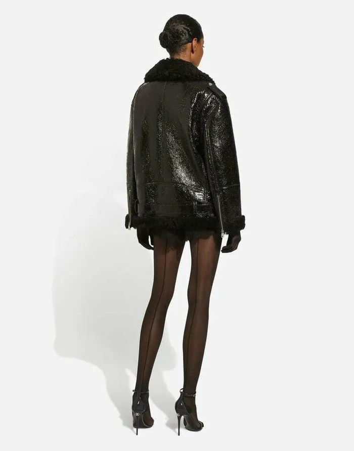 Dolce and Gabbana Coats And Jackets Women Shearling Jacket Black Dolce and Gabbana Coats And Jackets Women Shearling Jacket Black