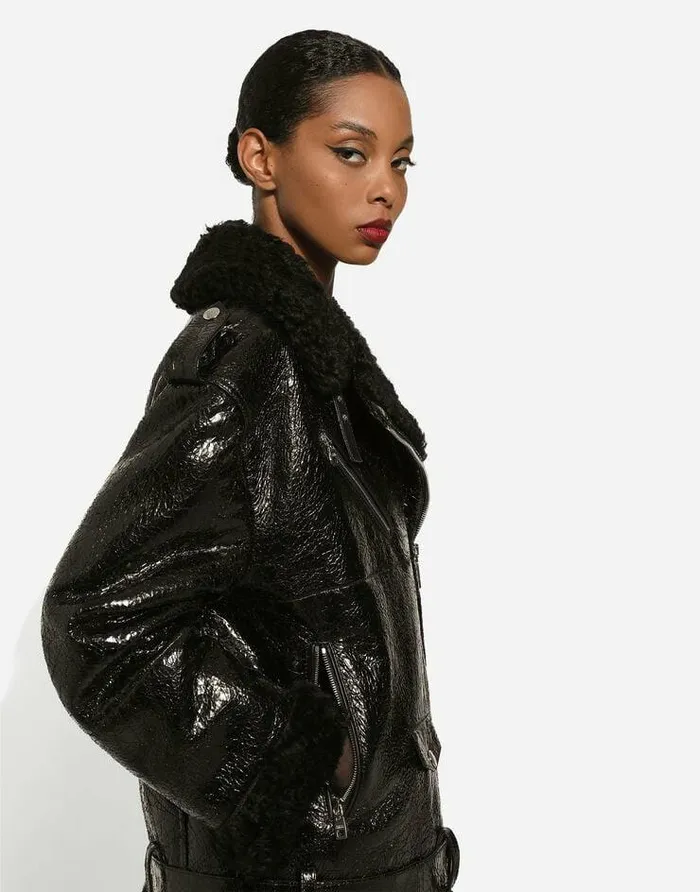 Dolce and Gabbana Coats And Jackets Women Shearling Jacket Black Dolce and Gabbana Coats And Jackets Women Shearling Jacket Black