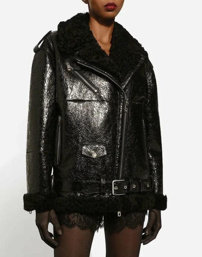 Dolce and Gabbana Coats And Jackets Women Shearling Jacket Black Dolce and Gabbana Coats And Jackets Women Shearling Jacket Black