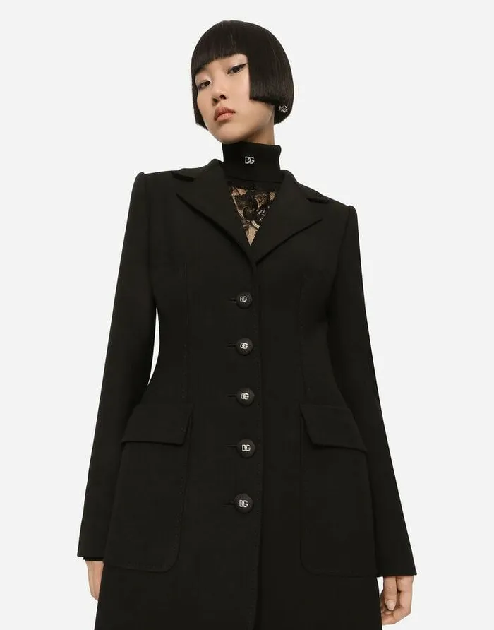 Dolce and Gabbana Coats And Jackets Women Singlebreasted Double Crepe Coat Black Dolce and Gabbana Coats And Jackets Women Singlebreasted Double Crepe Coat Black