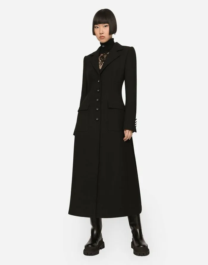 Dolce and Gabbana Coats And Jackets Women Singlebreasted Double Crepe Coat Black Dolce and Gabbana Coats And Jackets Women Singlebreasted Double Crepe Coat Black