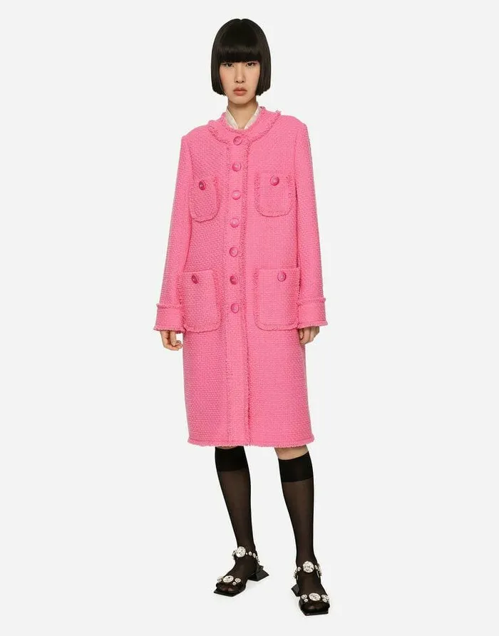 Dolce and Gabbana Coats And Jackets Women Singlebreasted Tweed Coat Pink Dolce and Gabbana Coats And Jackets Women Singlebreasted Tweed Coat Pink
