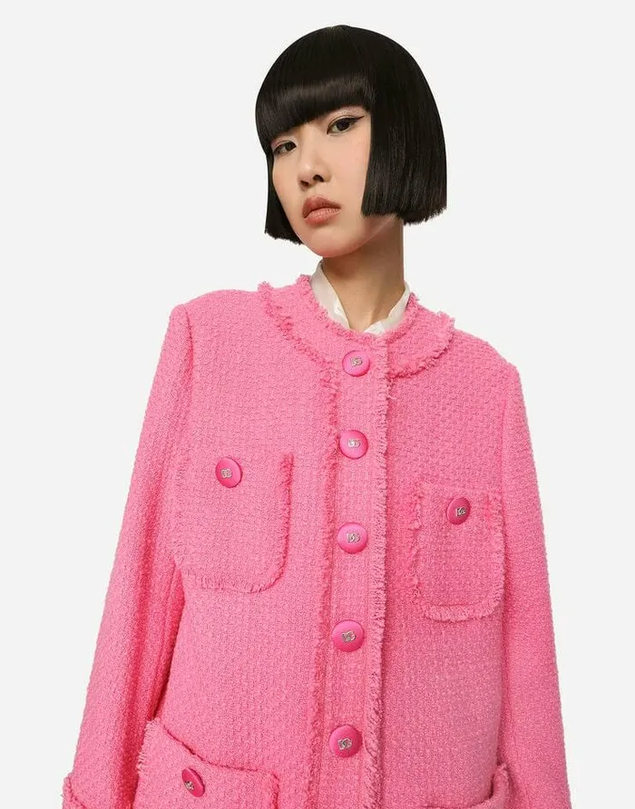 Dolce and Gabbana Coats And Jackets Women Singlebreasted Tweed Coat Pink Dolce and Gabbana Coats And Jackets Women Singlebreasted Tweed Coat Pink