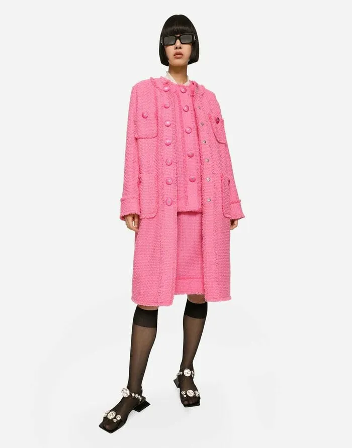 Dolce and Gabbana Coats And Jackets Women Singlebreasted Tweed Coat Pink Dolce and Gabbana Coats And Jackets Women Singlebreasted Tweed Coat Pink