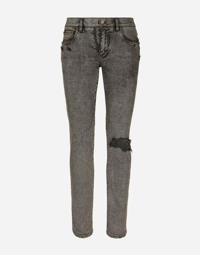 Dolce and Gabbana Denim Men Light Gray Slimfit Stretch Jeans With Rips Multicolor Dolce and Gabbana Denim Men Light Gray Slimfit Stretch Jeans With Rips Multicolor