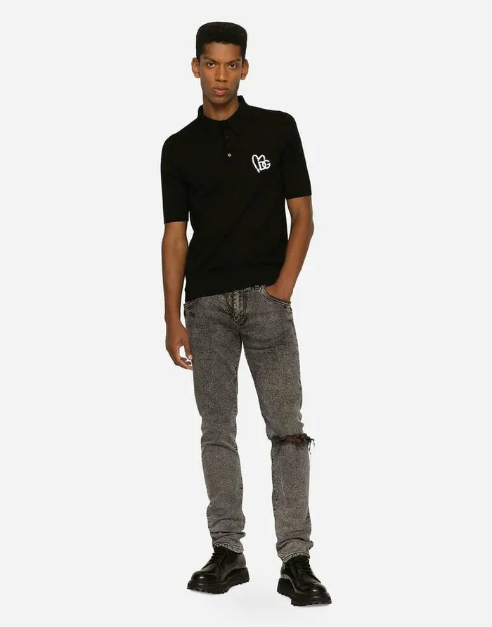 Dolce and Gabbana Denim Men Light Gray Slimfit Stretch Jeans With Rips Multicolor Dolce and Gabbana Denim Men Light Gray Slimfit Stretch Jeans With Rips Multicolor
