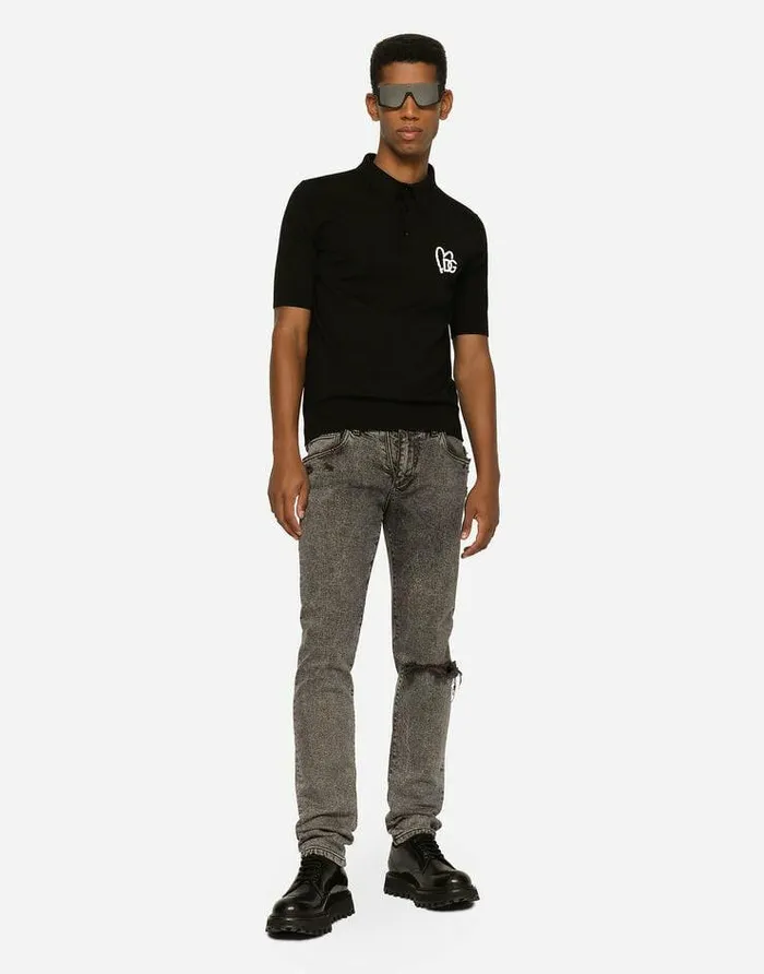 Dolce and Gabbana Denim Men Light Gray Slimfit Stretch Jeans With Rips Multicolor Dolce and Gabbana Denim Men Light Gray Slimfit Stretch Jeans With Rips Multicolor