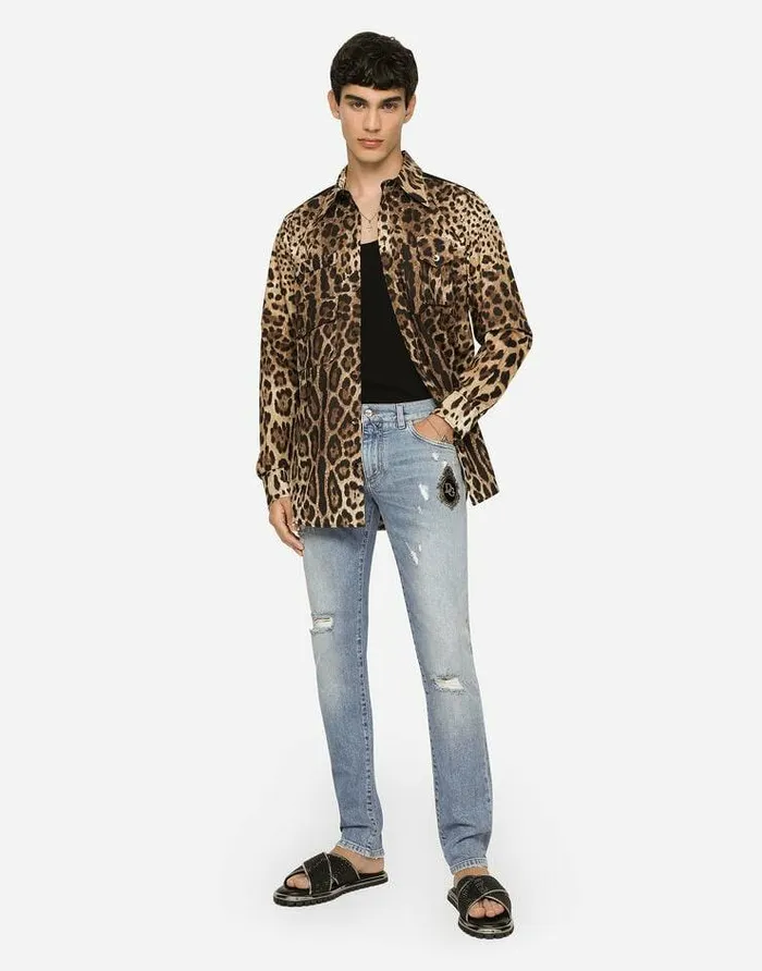 Dolce and Gabbana Denim Men Stretch Skinny Jeans With Patch Blue Dolce and Gabbana Denim Men Stretch Skinny Jeans With Patch Blue
