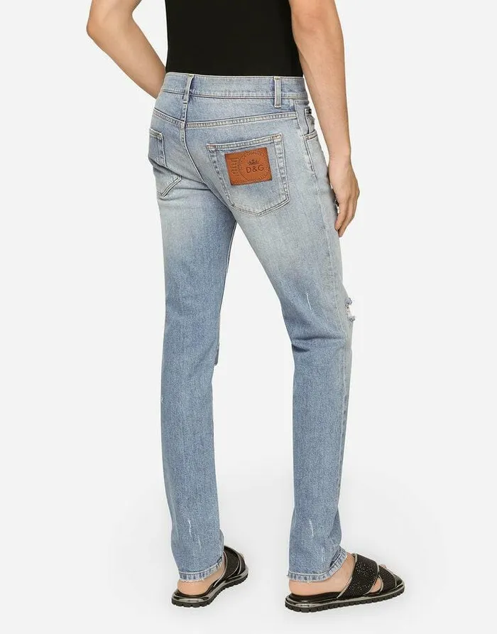 Dolce and Gabbana Denim Men Stretch Skinny Jeans With Patch Blue Dolce and Gabbana Denim Men Stretch Skinny Jeans With Patch Blue