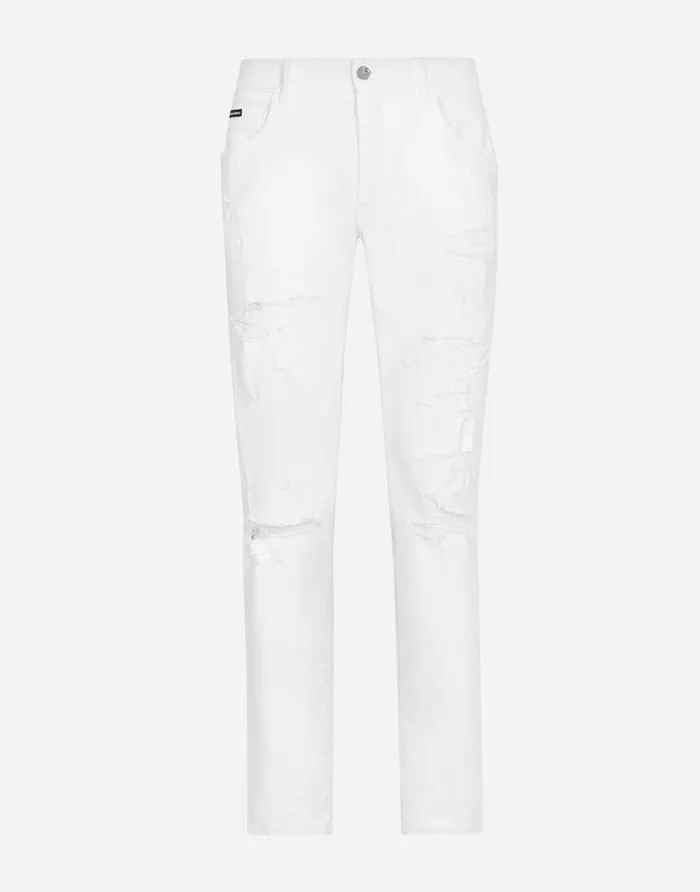 Dolce and Gabbana Denim Men White Slimfit Stretch Jeans Multicolor