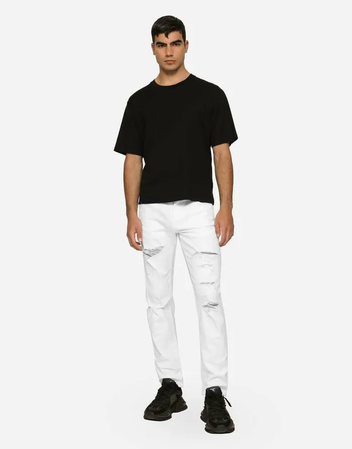 Dolce and Gabbana Denim Men White Slimfit Stretch Jeans Multicolor Dolce and Gabbana Denim Men White Slimfit Stretch Jeans Multicolor
