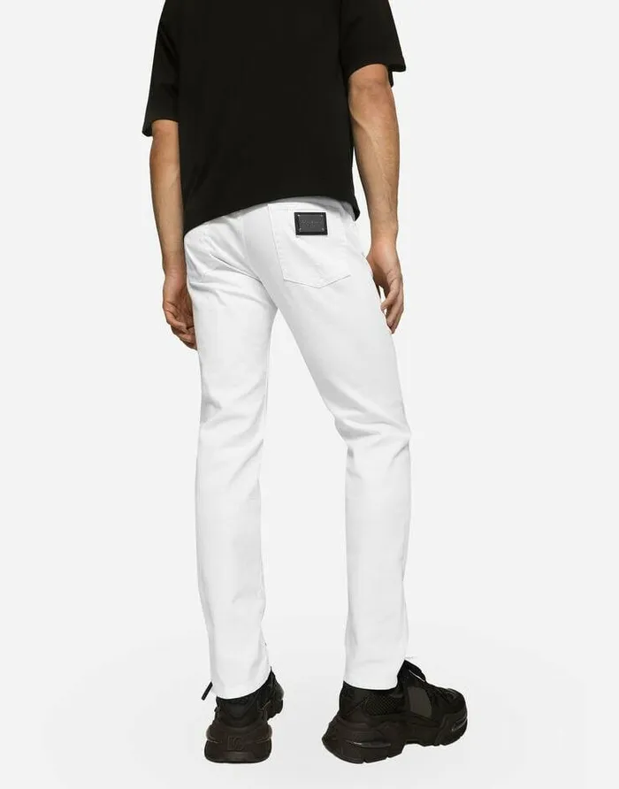 Dolce and Gabbana Denim Men White Slimfit Stretch Jeans Multicolor Dolce and Gabbana Denim Men White Slimfit Stretch Jeans Multicolor