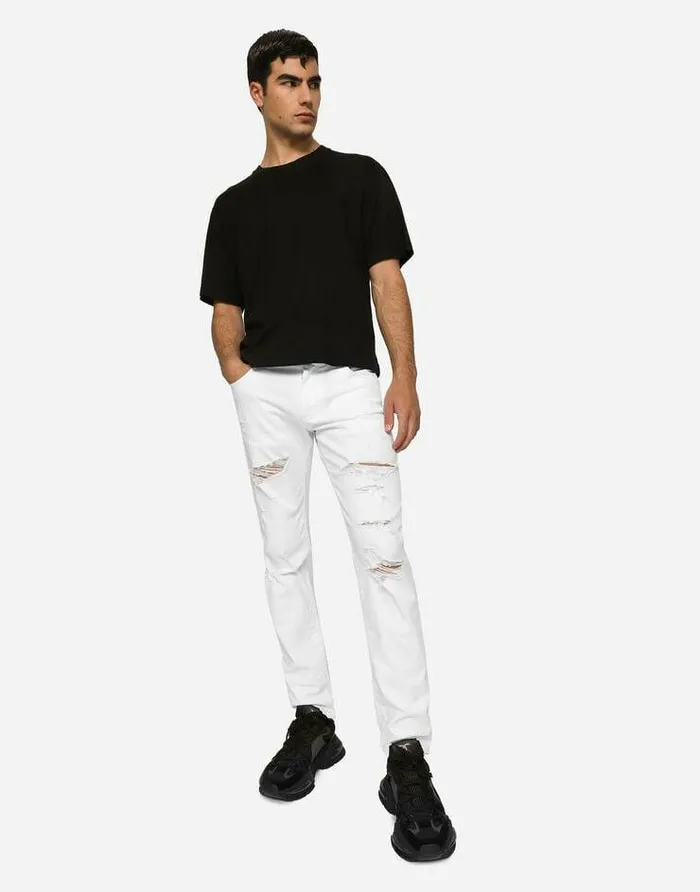Dolce and Gabbana Denim Men White Slimfit Stretch Jeans Multicolor Dolce and Gabbana Denim Men White Slimfit Stretch Jeans Multicolor