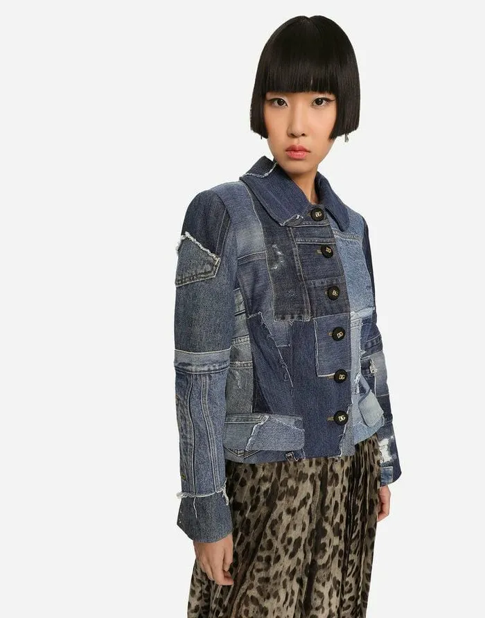 Dolce and Gabbana Denim Women Singlebreasted Denim Patchwork Jacket Multicolor Dolce and Gabbana Denim Women Singlebreasted Denim Patchwork Jacket Multicolor