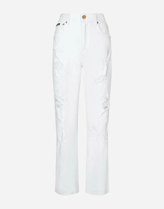Dolce and Gabbana Denim Women White Denim Boyfriend Jeans With Rips Multicolor