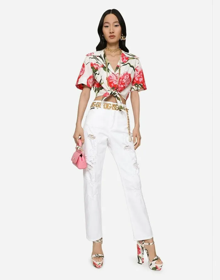 Dolce and Gabbana Denim Women White Denim Boyfriend Jeans With Rips Multicolor Dolce and Gabbana Denim Women White Denim Boyfriend Jeans With Rips Multicolor