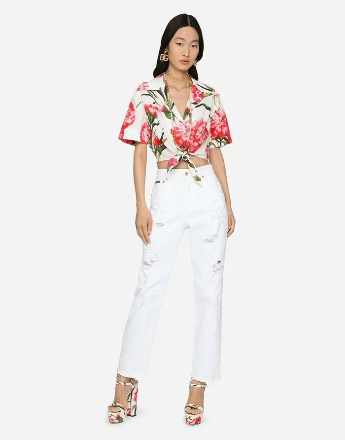 Dolce and Gabbana Denim Women White Denim Boyfriend Jeans With Rips Multicolor Dolce and Gabbana Denim Women White Denim Boyfriend Jeans With Rips Multicolor