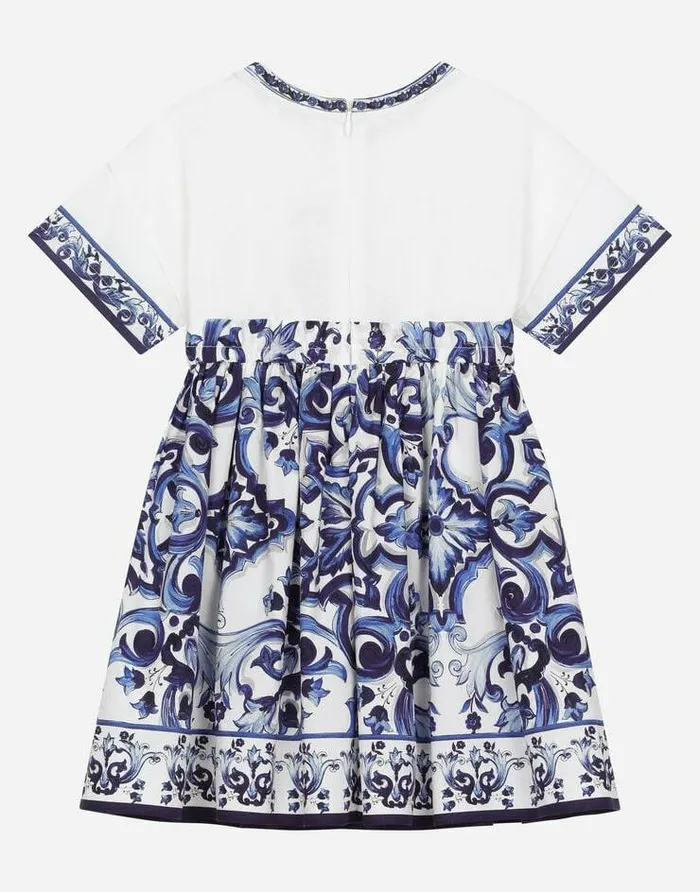 Dolce and Gabbana Dresses Children Majolicaprint Poplin And Jersey Dress Multicolor Dolce and Gabbana Dresses Children Majolicaprint Poplin And Jersey Dress Multicolor