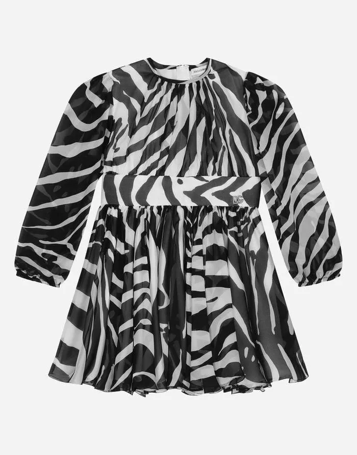 Dolce and Gabbana Dresses Children Short Zebraprint Chiffon Dress Animal Print