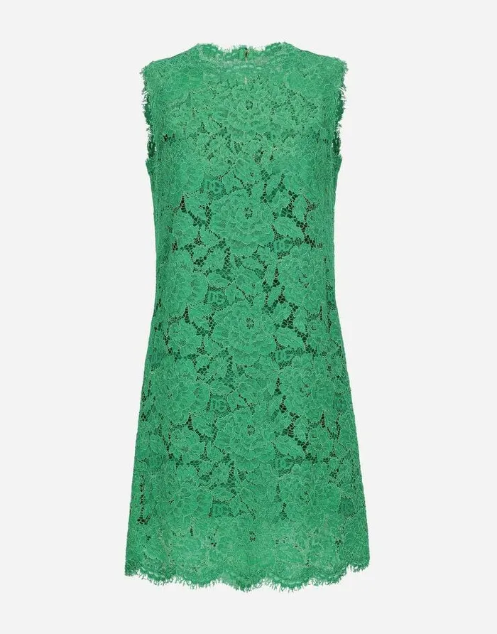 Dolce and Gabbana Dresses Women Aline Dress In Branded Stretch Lace Green
