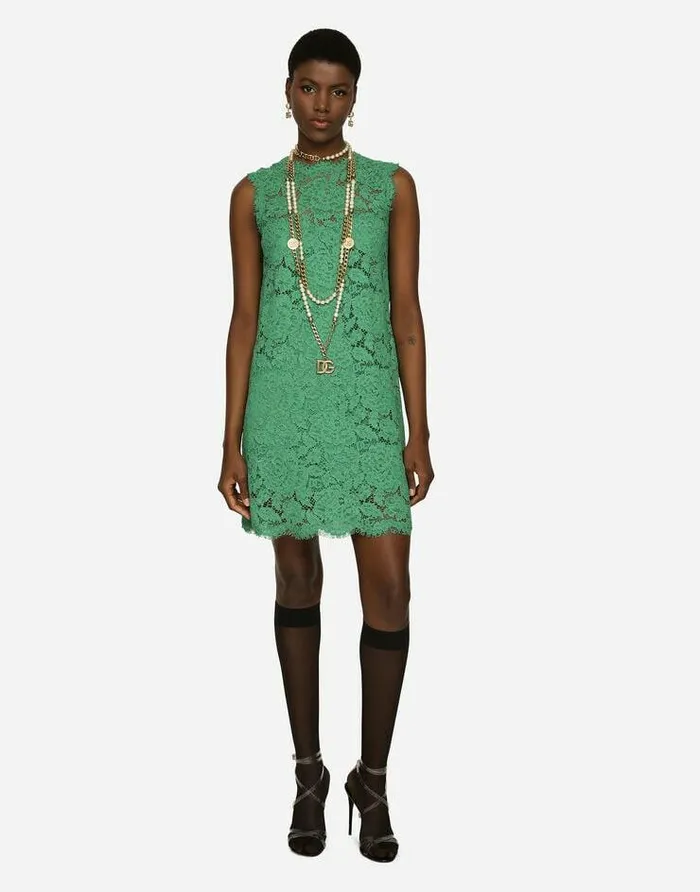 Dolce and Gabbana Dresses Women Aline Dress In Branded Stretch Lace Green Dolce and Gabbana Dresses Women Aline Dress In Branded Stretch Lace Green