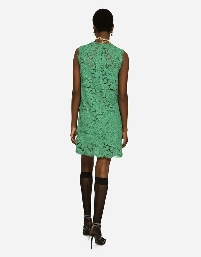 Dolce and Gabbana Dresses Women Aline Dress In Branded Stretch Lace Green Dolce and Gabbana Dresses Women Aline Dress In Branded Stretch Lace Green