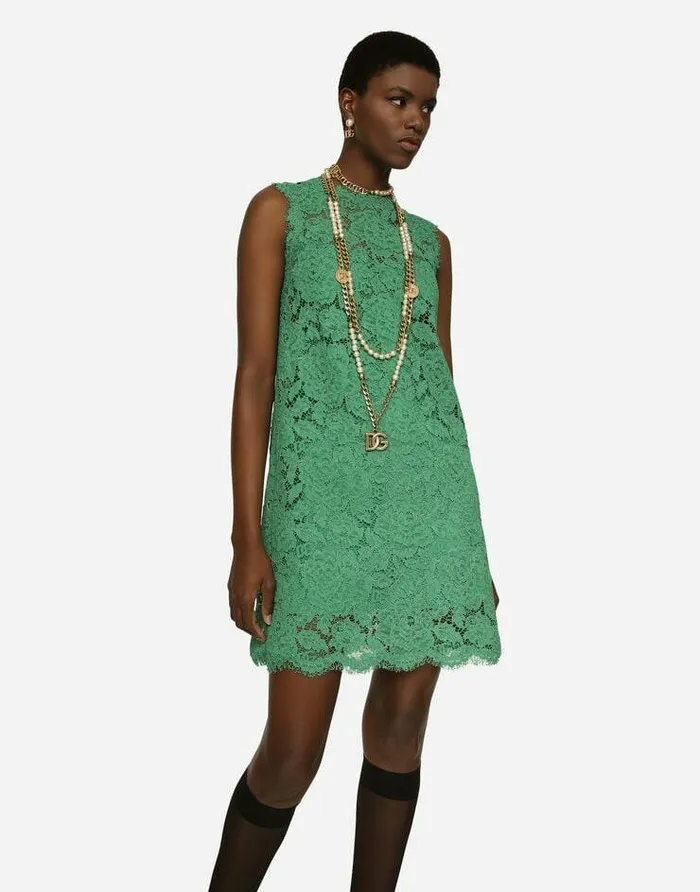 Dolce and Gabbana Dresses Women Aline Dress In Branded Stretch Lace Green Dolce and Gabbana Dresses Women Aline Dress In Branded Stretch Lace Green