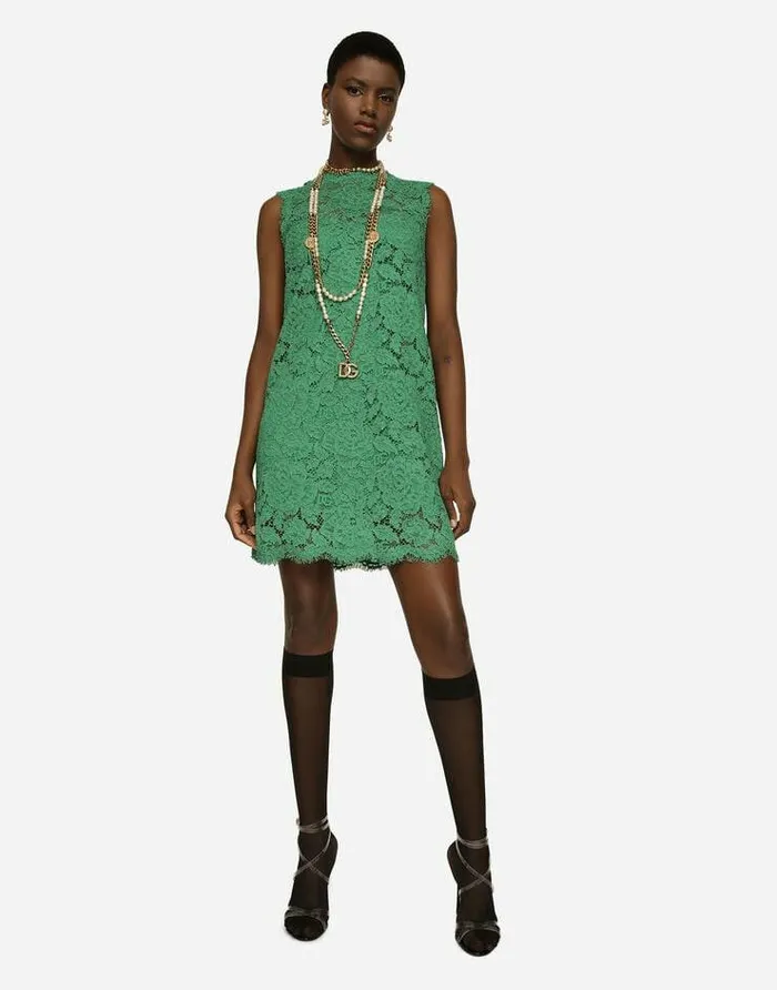 Dolce and Gabbana Dresses Women Aline Dress In Branded Stretch Lace Green Dolce and Gabbana Dresses Women Aline Dress In Branded Stretch Lace Green