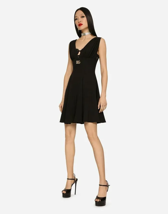Dolce and Gabbana Dresses Women Cady Midi Dress With Crystalembellished DG Logo Black Dolce and Gabbana Dresses Women Cady Midi Dress With Crystalembellished DG Logo Black