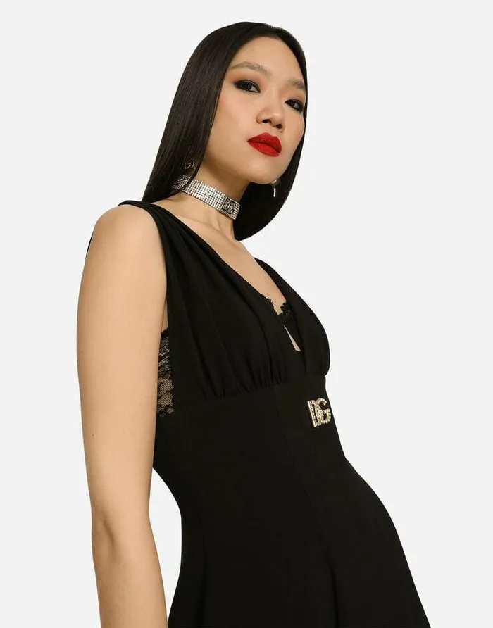Dolce and Gabbana Dresses Women Cady Midi Dress With Crystalembellished DG Logo Black Dolce and Gabbana Dresses Women Cady Midi Dress With Crystalembellished DG Logo Black
