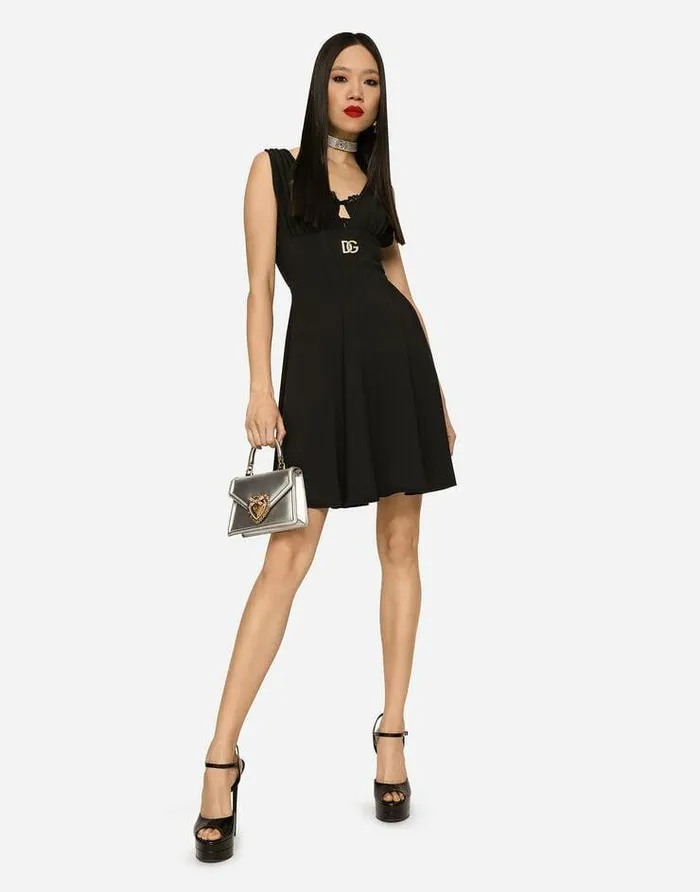Dolce and Gabbana Dresses Women Cady Midi Dress With Crystalembellished DG Logo Black Dolce and Gabbana Dresses Women Cady Midi Dress With Crystalembellished DG Logo Black