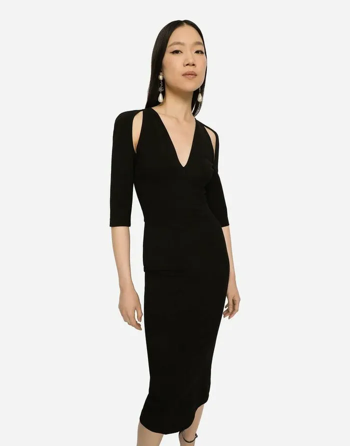 Dolce and Gabbana Dresses Women Jersey Calflength Dress With Cutouts Black Dolce and Gabbana Dresses Women Jersey Calflength Dress With Cutouts Black