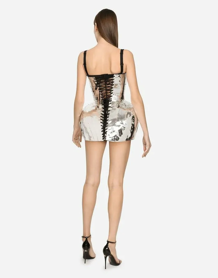 Dolce and Gabbana Dresses Women KIM DOLCEandGABBANA Mirrored Nappa Leather Minidress Silver Dolce and Gabbana Dresses Women KIM DOLCEandGABBANA Mirrored Nappa Leather Minidress Silver
