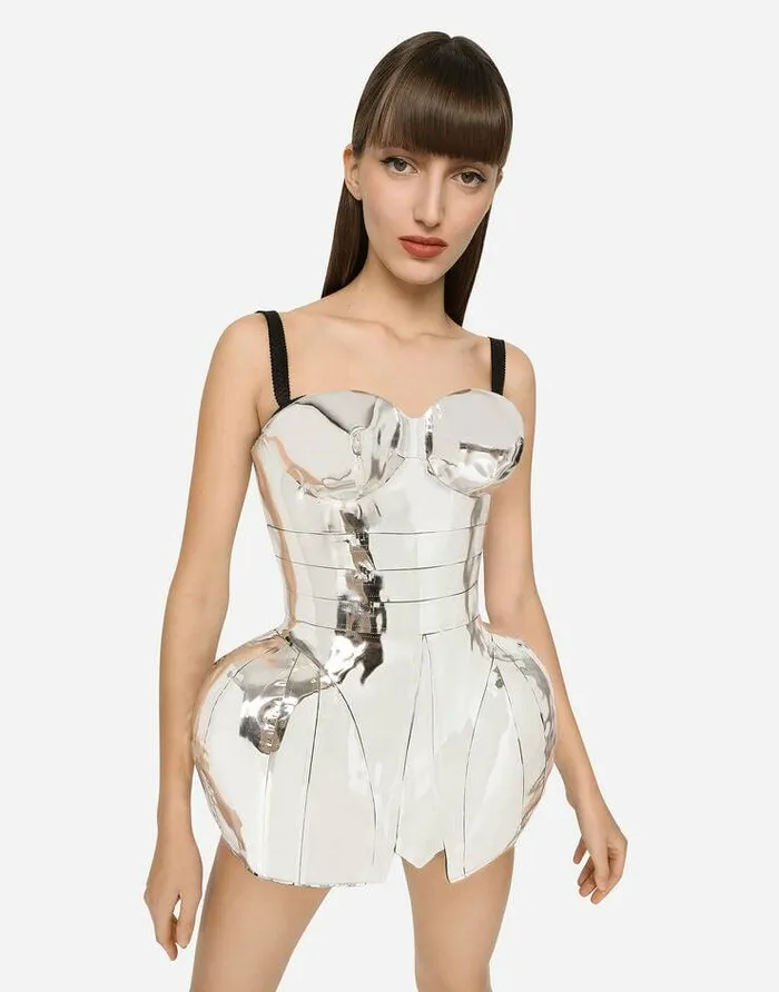 Dolce and Gabbana Dresses Women KIM DOLCEandGABBANA Mirrored Nappa Leather Minidress Silver Dolce and Gabbana Dresses Women KIM DOLCEandGABBANA Mirrored Nappa Leather Minidress Silver