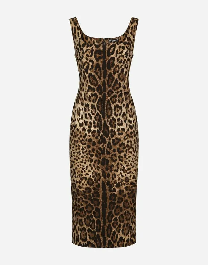 Dolce and Gabbana Dresses Women Leopardprint Charmeuse Midi Dress Multicolor