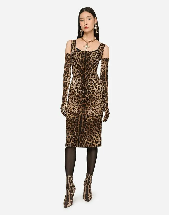 Dolce and Gabbana Dresses Women Leopardprint Charmeuse Midi Dress Multicolor Dolce and Gabbana Dresses Women Leopardprint Charmeuse Midi Dress Multicolor
