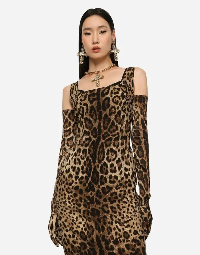 Dolce and Gabbana Dresses Women Leopardprint Charmeuse Midi Dress Multicolor Dolce and Gabbana Dresses Women Leopardprint Charmeuse Midi Dress Multicolor