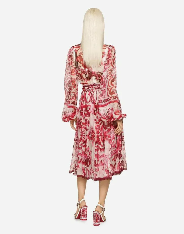 Dolce and Gabbana Dresses Women Majolica Print Chiffon Midi Dress Multicolor Dolce and Gabbana Dresses Women Majolica Print Chiffon Midi Dress Multicolor