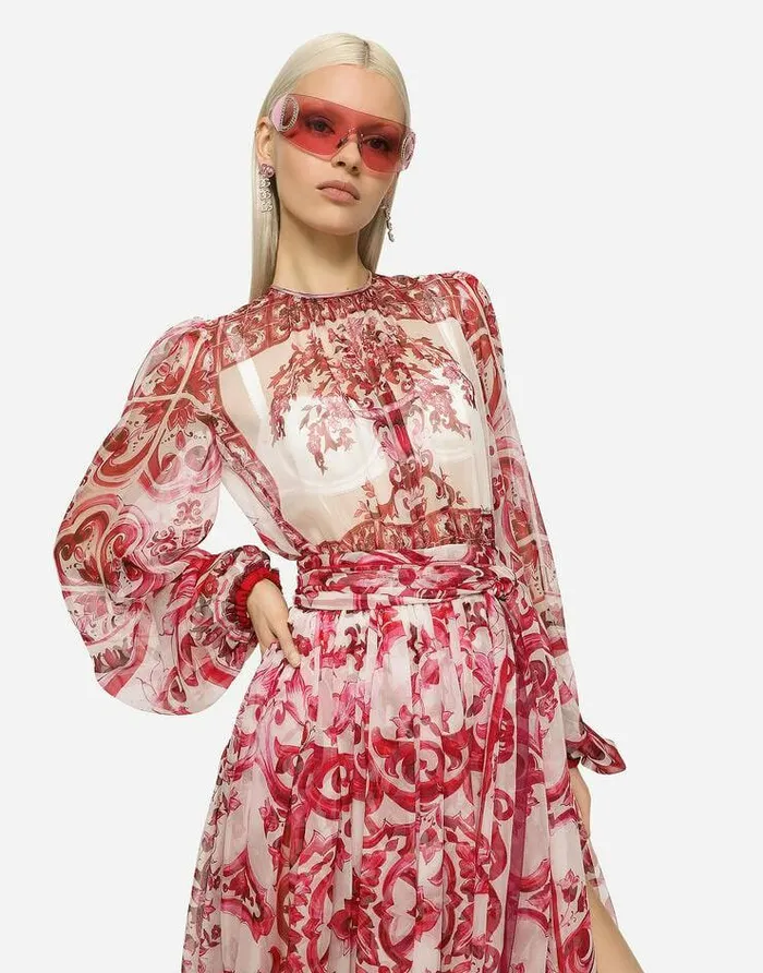 Dolce and Gabbana Dresses Women Majolica Print Chiffon Midi Dress Multicolor Dolce and Gabbana Dresses Women Majolica Print Chiffon Midi Dress Multicolor