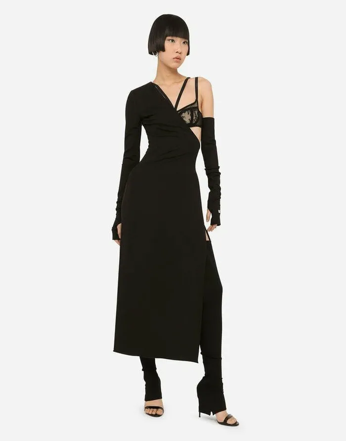 Dolce and Gabbana Dresses Women Oneshoulder Jersey Dress With Detached Sleeve Detail Black Dolce and Gabbana Dresses Women Oneshoulder Jersey Dress With Detached Sleeve Detail Black