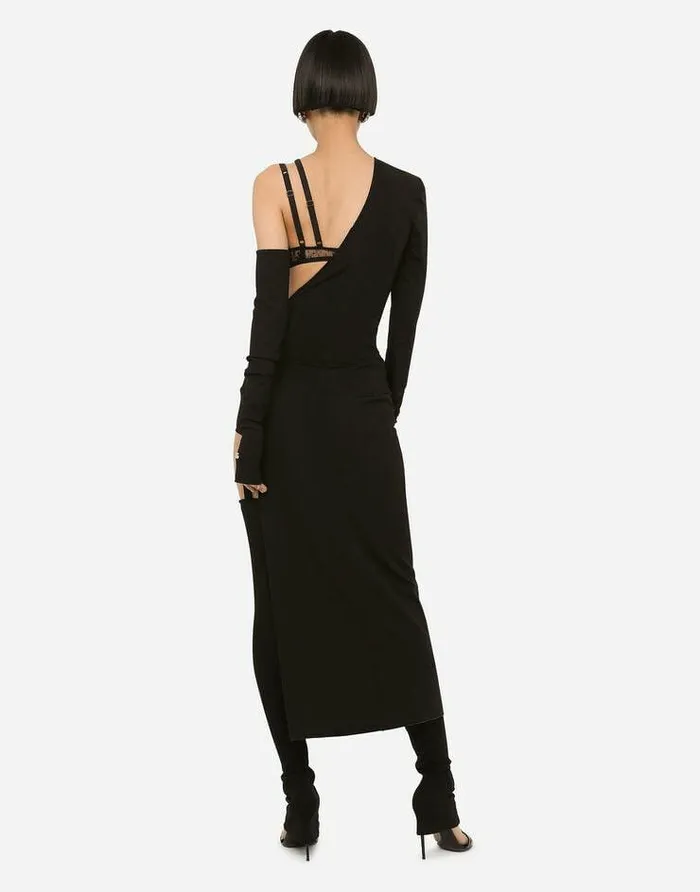 Dolce and Gabbana Dresses Women Oneshoulder Jersey Dress With Detached Sleeve Detail Black Dolce and Gabbana Dresses Women Oneshoulder Jersey Dress With Detached Sleeve Detail Black