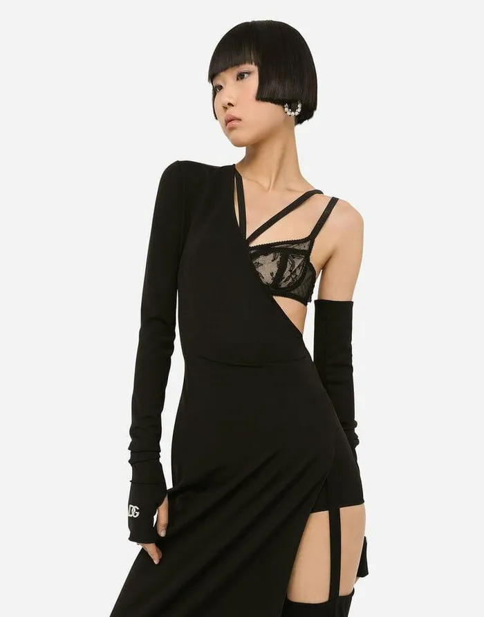 Dolce and Gabbana Dresses Women Oneshoulder Jersey Dress With Detached Sleeve Detail Black Dolce and Gabbana Dresses Women Oneshoulder Jersey Dress With Detached Sleeve Detail Black