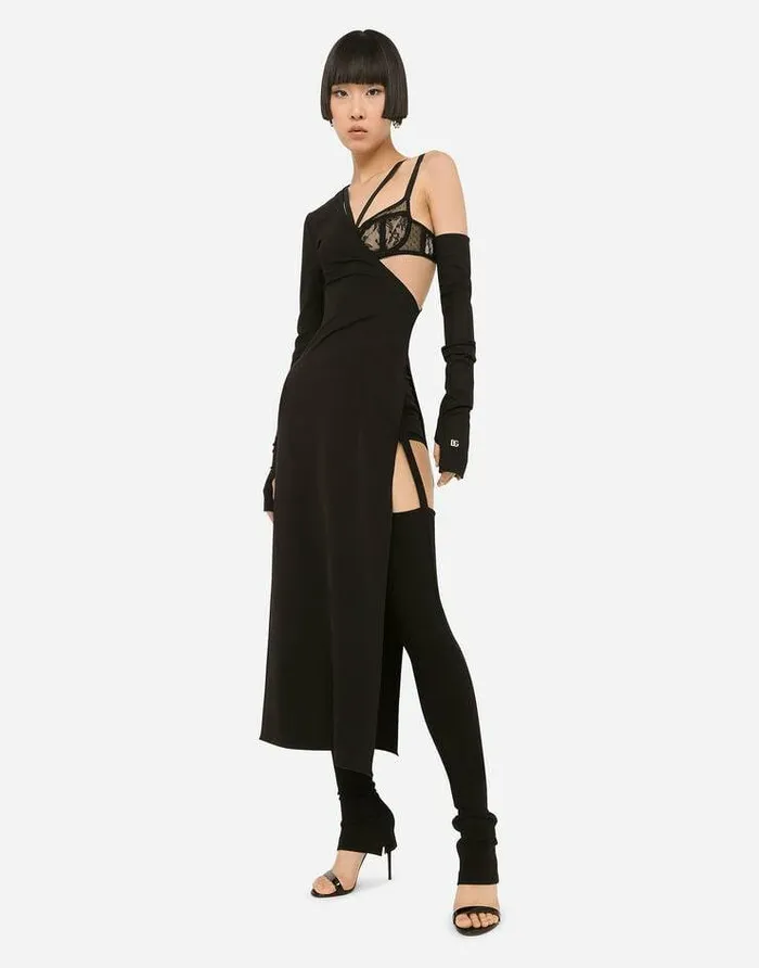 Dolce and Gabbana Dresses Women Oneshoulder Jersey Dress With Detached Sleeve Detail Black Dolce and Gabbana Dresses Women Oneshoulder Jersey Dress With Detached Sleeve Detail Black