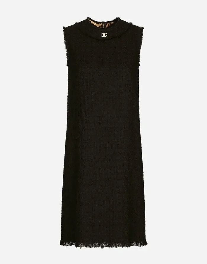Dolce and Gabbana Dresses Women Raschel Tweed Calflength Dress With DG Logo Black Dolce and Gabbana Dresses Women Raschel Tweed Calflength Dress With DG Logo Black