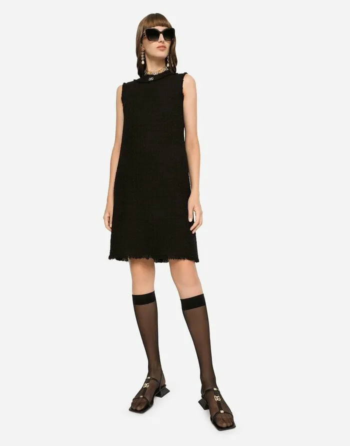 Dolce and Gabbana Dresses Women Raschel Tweed Calflength Dress With DG Logo Black Dolce and Gabbana Dresses Women Raschel Tweed Calflength Dress With DG Logo Black