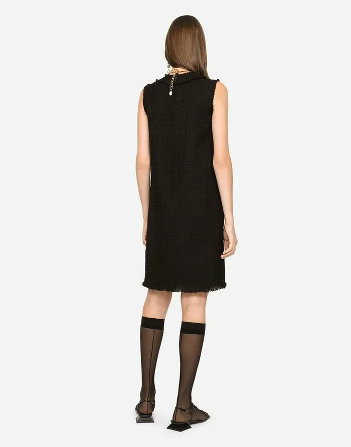 Dolce and Gabbana Dresses Women Raschel Tweed Calflength Dress With DG Logo Black Dolce and Gabbana Dresses Women Raschel Tweed Calflength Dress With DG Logo Black