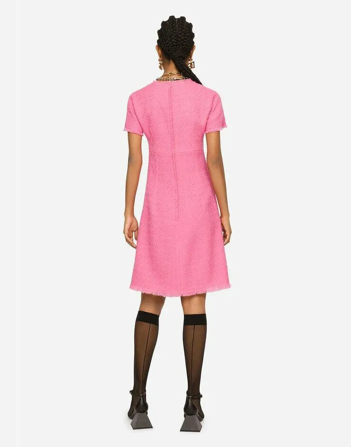 Dolce and Gabbana Dresses Women Raschel Tweed Calflength Dress With DG Logo Pink Dolce and Gabbana Dresses Women Raschel Tweed Calflength Dress With DG Logo Pink