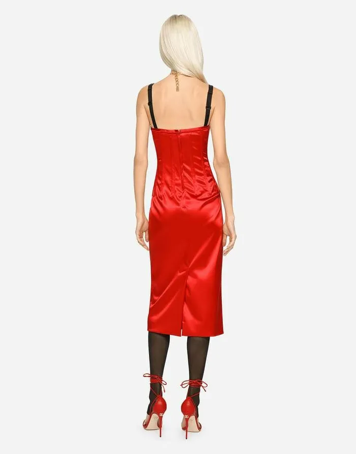 Dolce and Gabbana Dresses Women Satin Calflength Dress With Corset Details Red Dolce and Gabbana Dresses Women Satin Calflength Dress With Corset Details Red
