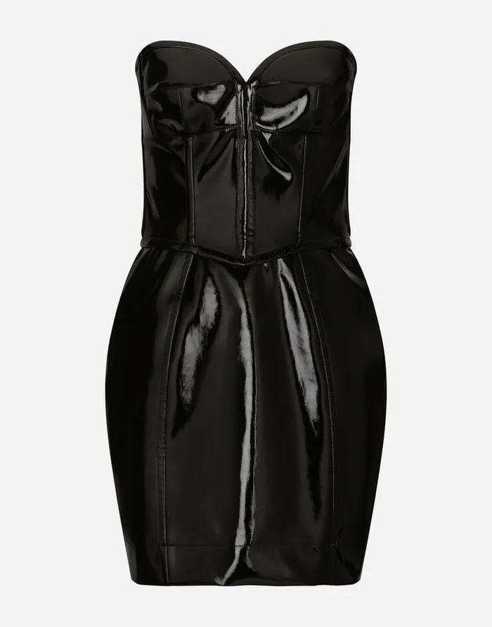 Dolce and Gabbana Dresses Women Short Corsetstyle Patent Leather Dress Black