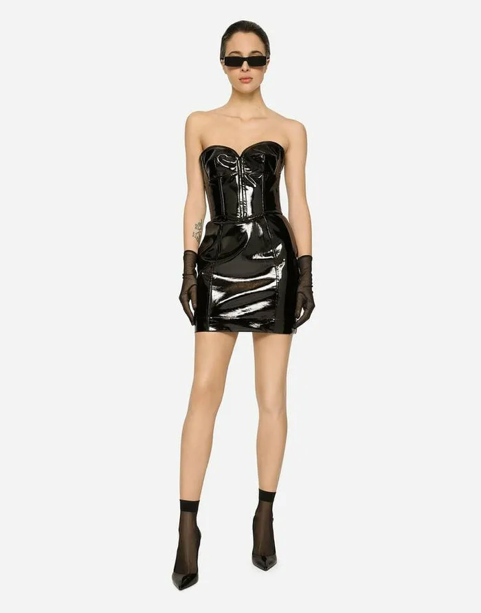 Dolce and Gabbana Dresses Women Short Corsetstyle Patent Leather Dress Black Dolce and Gabbana Dresses Women Short Corsetstyle Patent Leather Dress Black